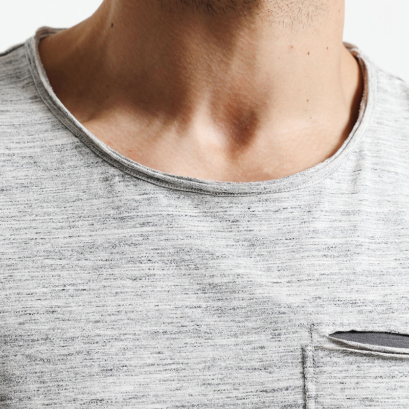SIMWOOD T Shirt Men O neck Curl Hem Pocket Slim Fit