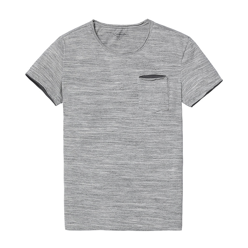 SIMWOOD T Shirt Men O neck Curl Hem Pocket Slim Fit