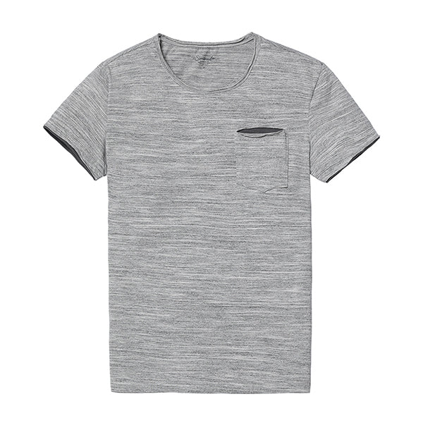 SIMWOOD T Shirt Men O neck Curl Hem Pocket Slim Fit