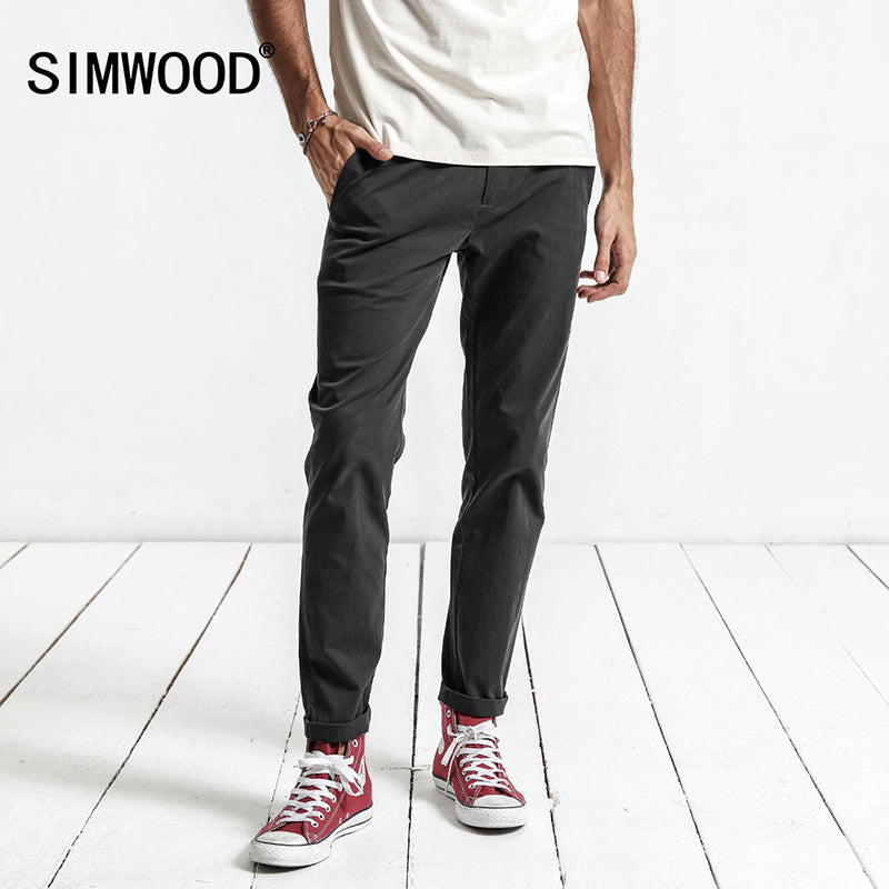 SIMWOOD Casual Pants Men Deep Gray Slim High Quality Plus Size