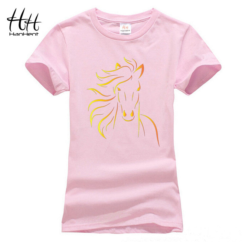T-shirts HanHent Brand Design Print Horse Women Tshirt Girls Black T-Shirt