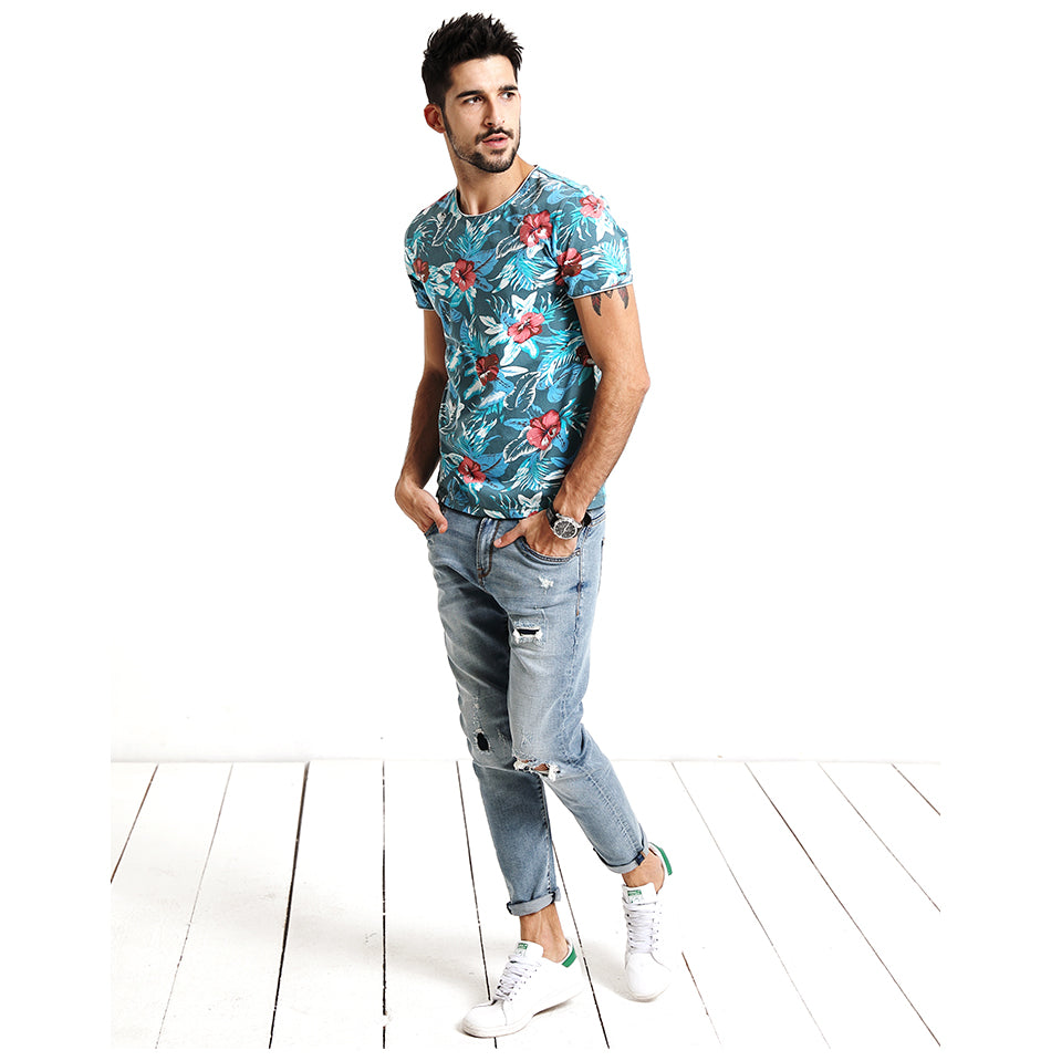 SIMWOOD Hawaiian T Shirts Men 100% Pure Cotton Brand Clothing Print Tees Plus Size