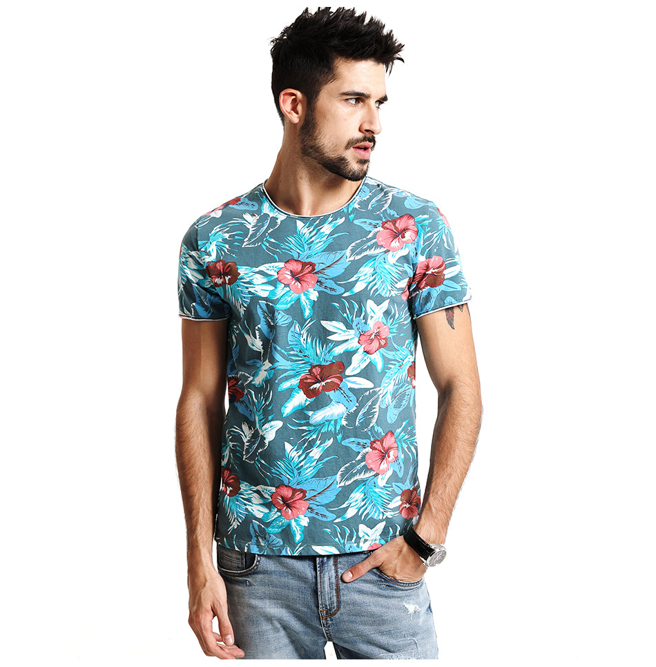 SIMWOOD Hawaiian T Shirts Men 100% Pure Cotton Brand Clothing Print Tees Plus Size