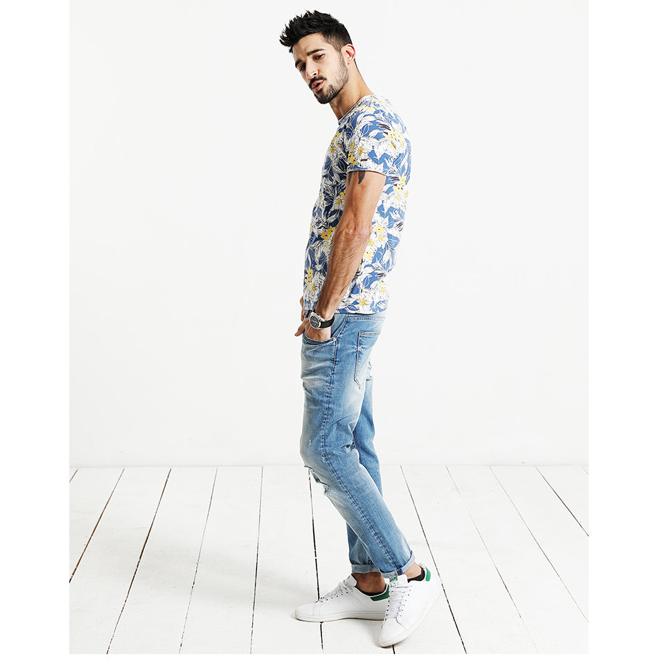 SIMWOOD Hawaiian Print Short Sleeve 100% Pure Cotton Slim Fit Skinny Fashion Tees Brand Clothing