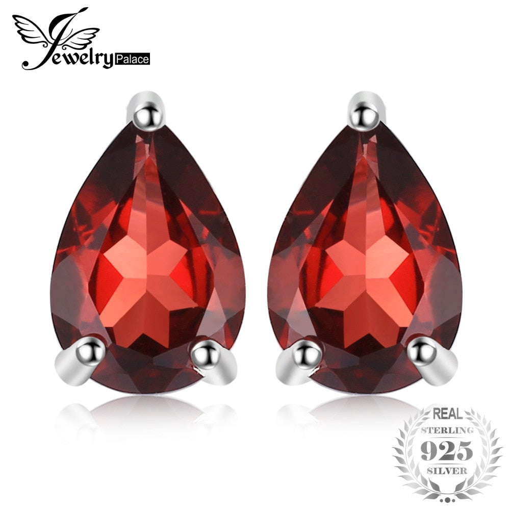 JewelryPalace Water Drop 1.8ct Natural Garnet Solid 925 Sterling Silver Stud Earrings For Women Fashion Party Fine Jewelry