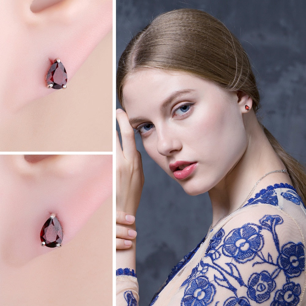 JewelryPalace Water Drop 1.8ct Natural Garnet Solid 925 Sterling Silver Stud Earrings For Women Fashion Party Fine Jewelry