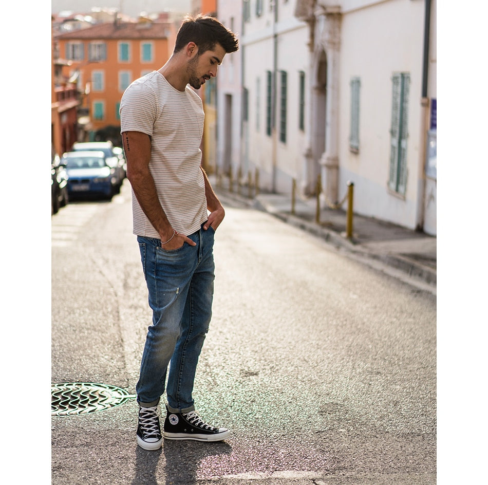 SIMWOOD Hot Sale 2019 Summer T-Shirts Men Slim Fit 100% Cotton Plus Size High Quality Short Sleeve Tops Brand Clothing 180160