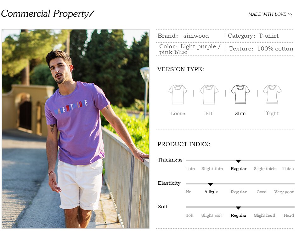 SIMWOOD New 2019 Summer T-Shirt Men Short Sleeve Slim Casual Cotton Tees Literal Thoughts Plus Size Tops Brand Clothing 180289