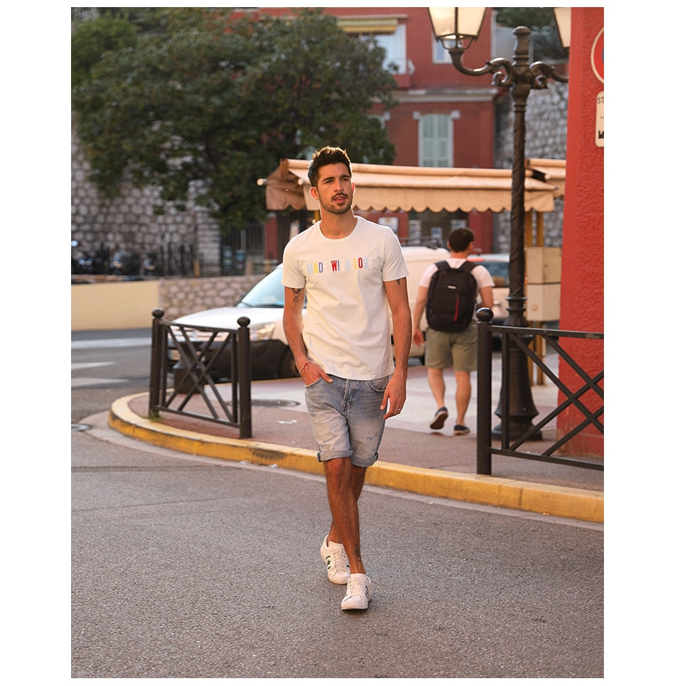 SIMWOOD New 2019 Summer T-Shirt Men Short Sleeve Slim Casual Cotton Tees Literal Thoughts Plus Size Tops Brand Clothing 180289