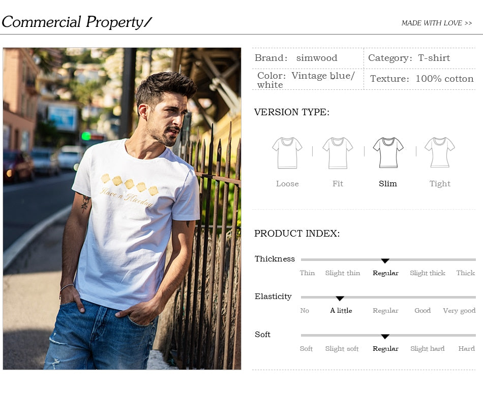 SIMWOOD Fashion T Shirt Men 2019 Summer New Cotton letter Print Tops Slim Fit High Quality Tees Plus Size Mens Clothes 180280