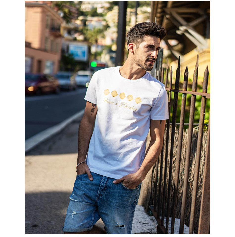 SIMWOOD Fashion T Shirt Men 2019 Summer New Cotton letter Print Tops Slim Fit High Quality Tees Plus Size Mens Clothes 180280