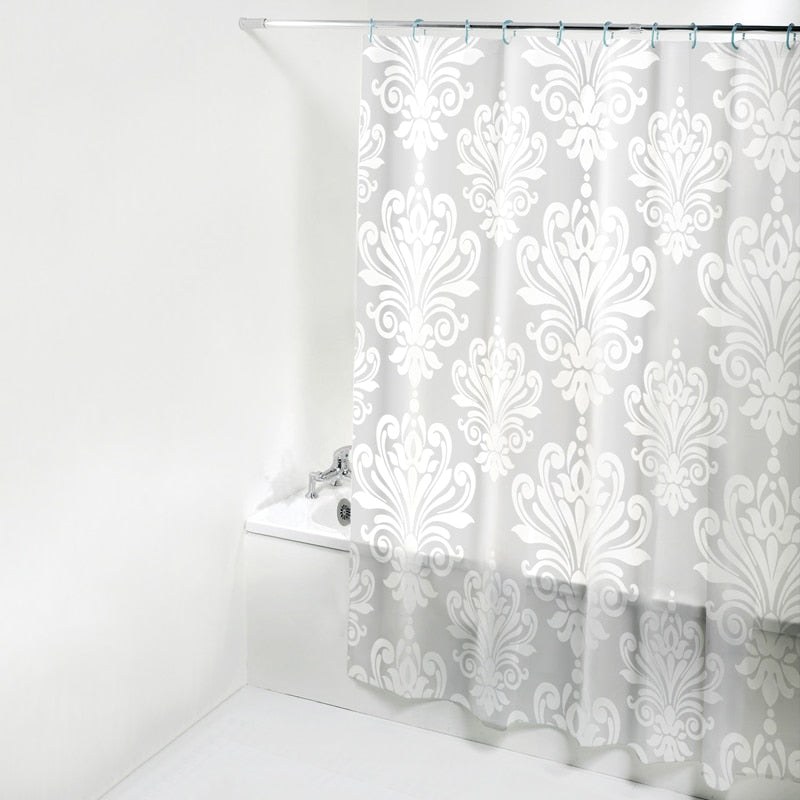PEVA Fabric Shower Curtain with Hooks Waterproof Plastic Bath Screens Geometric Flowers Printing Eco-friendly Bathroom Curtains