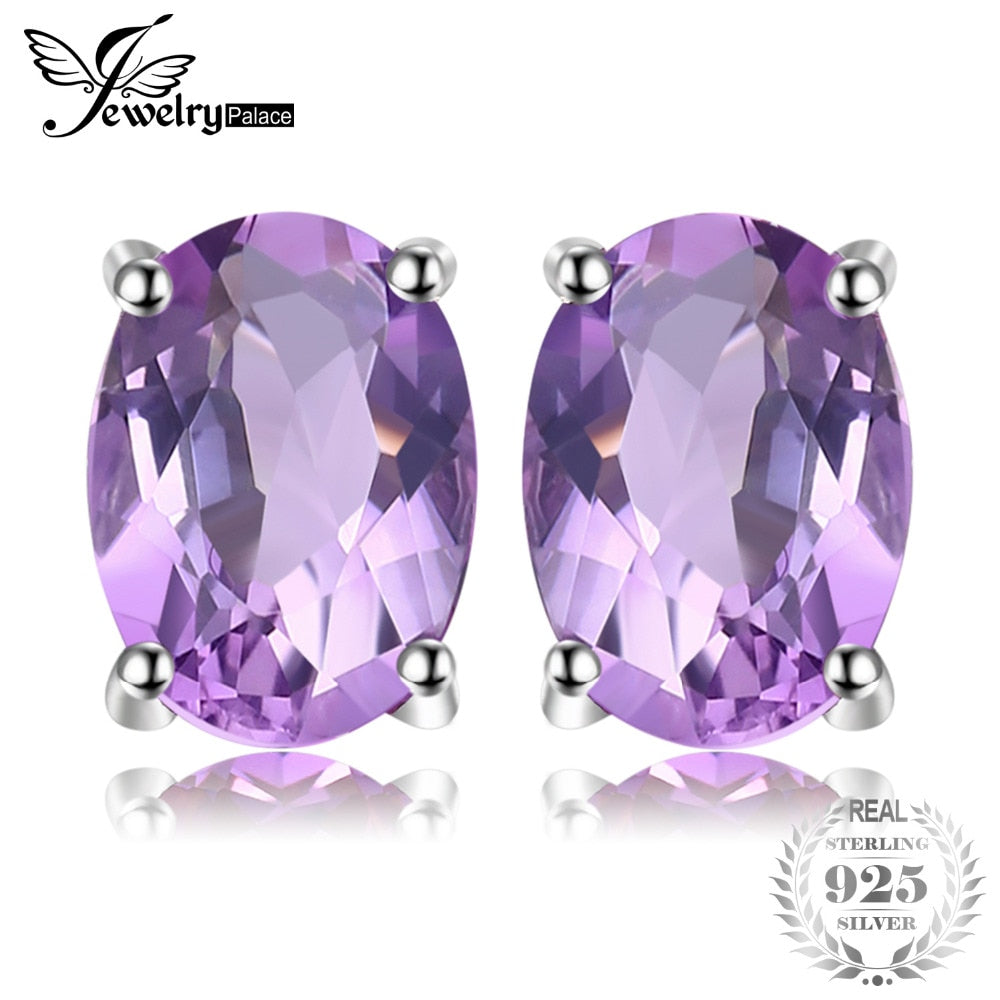 JewelryPalace Oval 1.4ct Natural Purple Amethyst Birthstone Stud Earrings Pure 925 Sterling Silver 2016 New Women's Jewelry