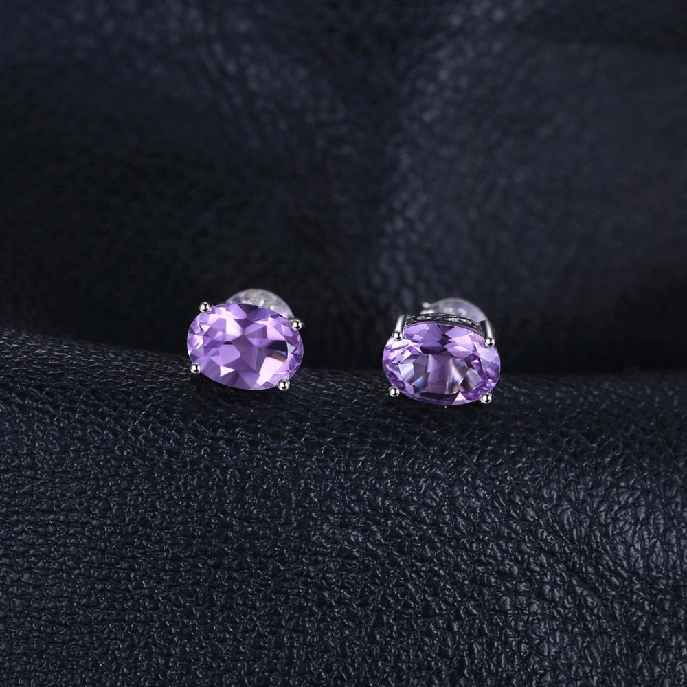 JewelryPalace Oval 1.4ct Natural Purple Amethyst Birthstone Stud Earrings Pure 925 Sterling Silver 2016 New Women's Jewelry