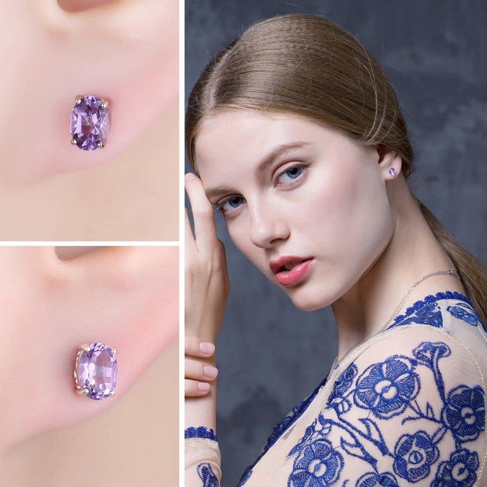 JewelryPalace Oval 1.4ct Natural Purple Amethyst Birthstone Stud Earrings Pure 925 Sterling Silver 2016 New Women's Jewelry