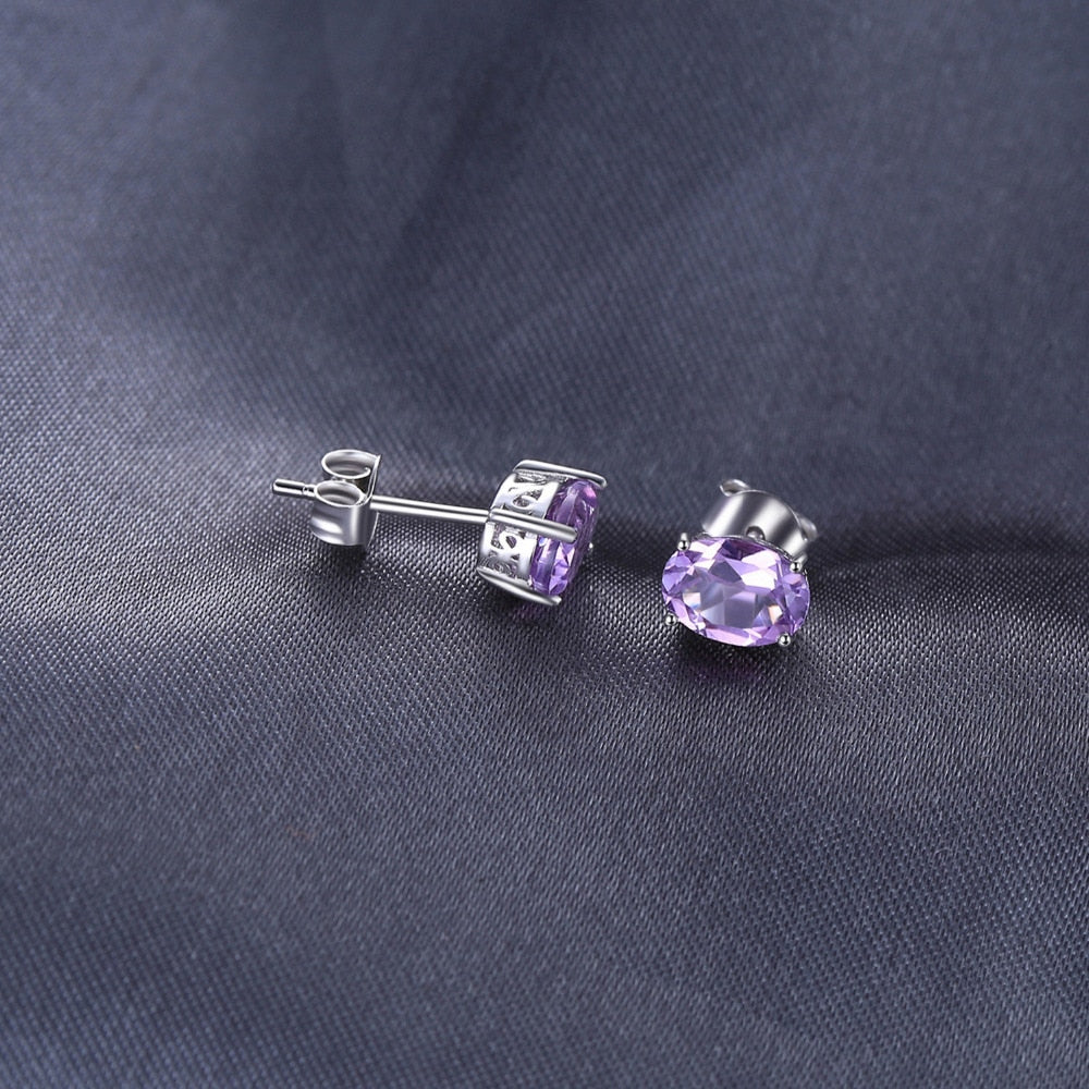 JewelryPalace Oval 1.4ct Natural Purple Amethyst Birthstone Stud Earrings Pure 925 Sterling Silver 2016 New Women's Jewelry