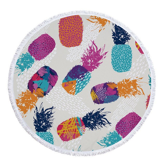 Bohemia Geometric Round Beach Towel Pineapple Mandara Printing Tassel Tapestry Plush Yoga Mat Travel Picnic Outdoor Pads