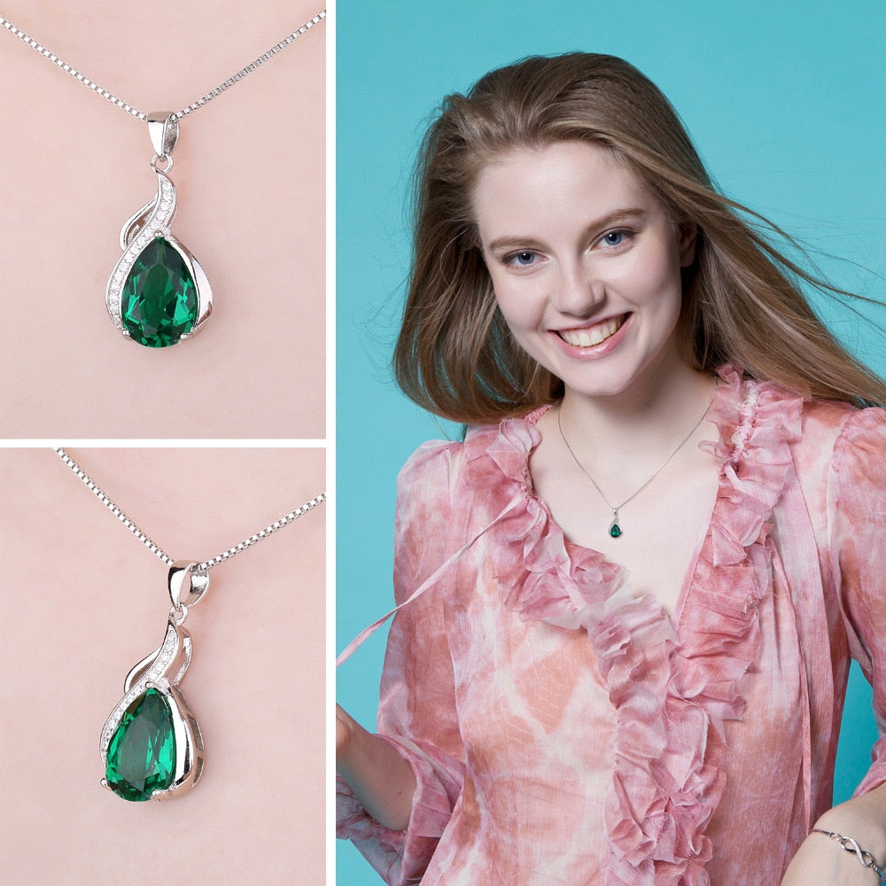 JewelryPalace Women 3.5 ct High Quality Nano Russian Emerald Pendant Set Pure 925 Sterling Solid Silver Jewelry Without Chain