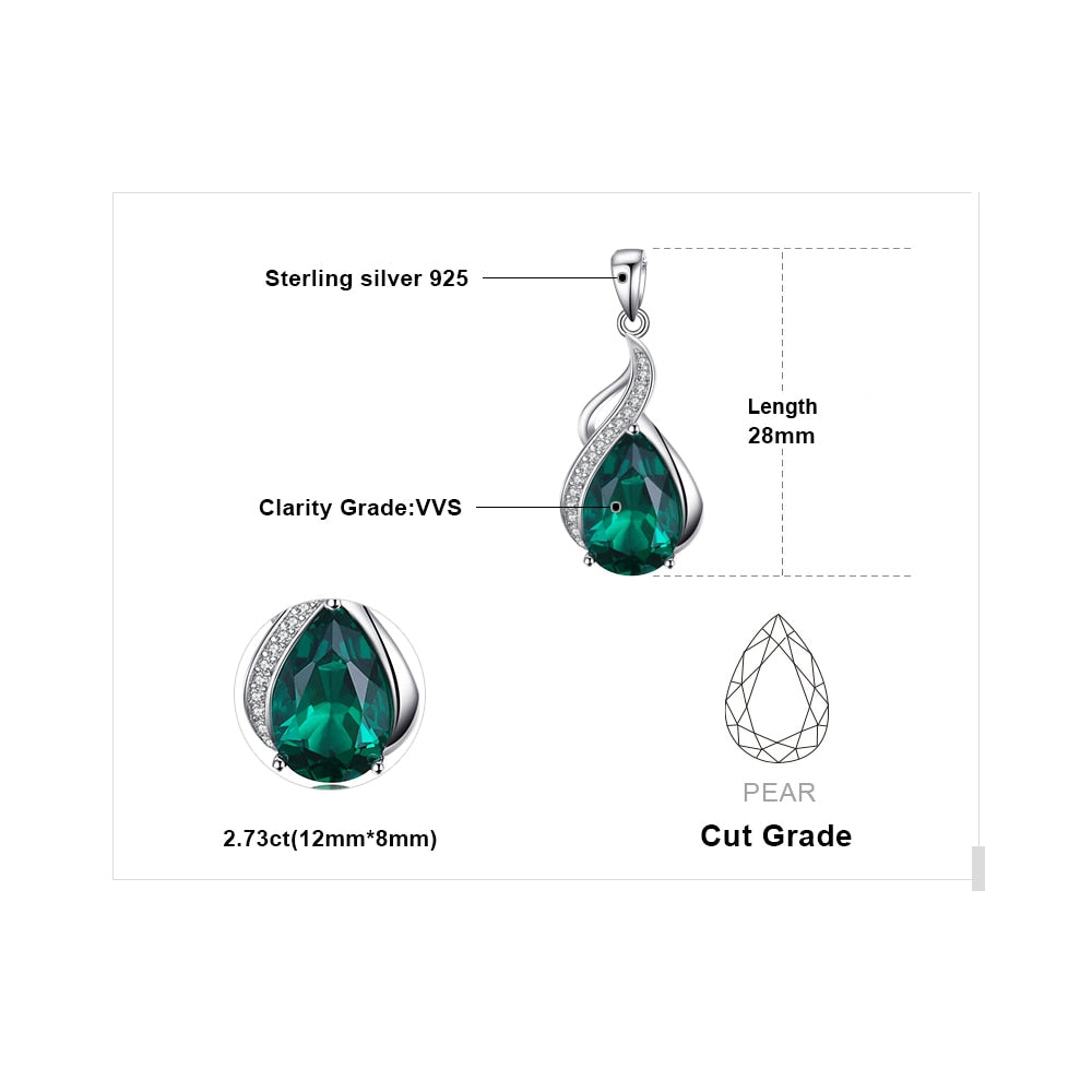 JewelryPalace Women 3.5 ct High Quality Nano Russian Emerald Pendant Set Pure 925 Sterling Solid Silver Jewelry Without Chain