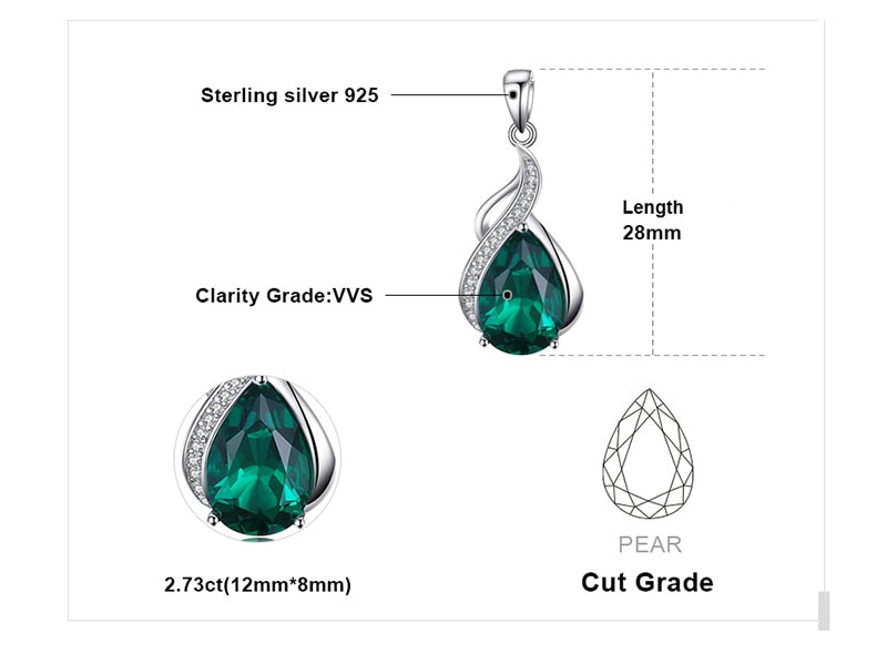 JewelryPalace Women 3.5 ct High Quality Nano Russian Emerald Pendant Set Pure 925 Sterling Solid Silver Jewelry Without Chain