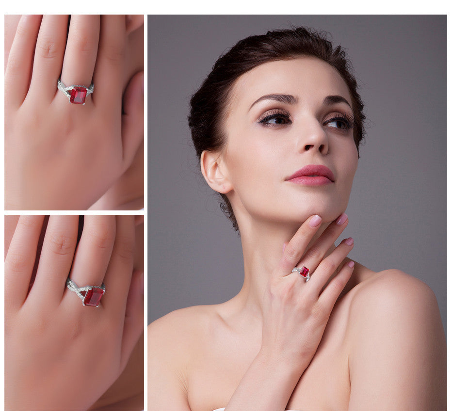 Rings JewelryPalace Emerald Cut 4.6ct Created Red Ruby 925 Sterling Silver Women