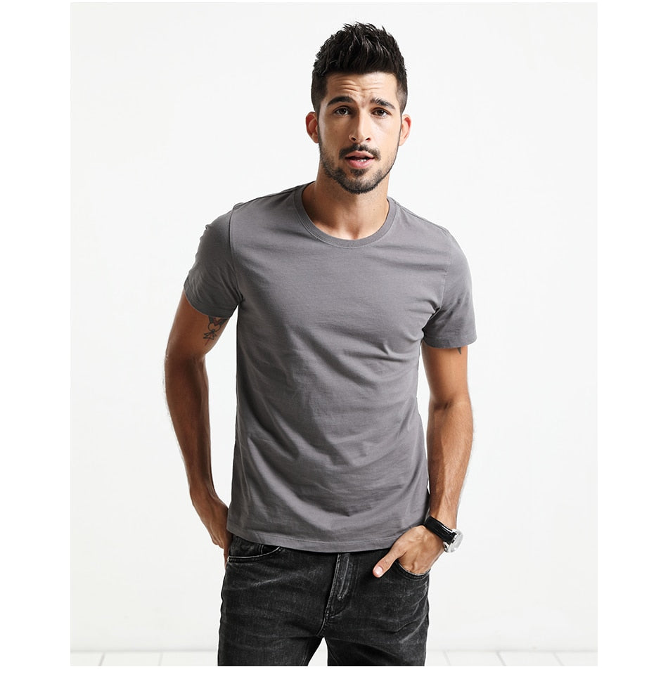SIMWOOD 2019 New T Shirt Men Slim Fit Solid Color fitness Casual Tops 100% Cotton Comfortable High Quality Plus Size TD017101