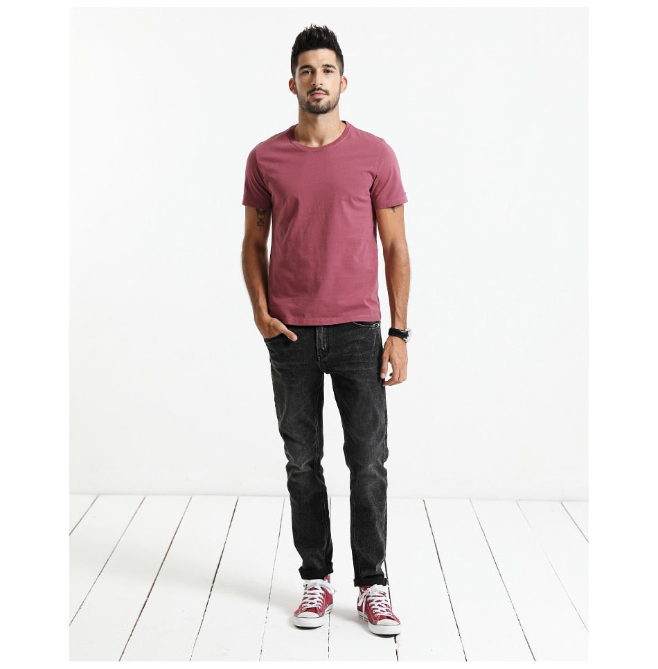 SIMWOOD 2019 New T Shirt Men Slim Fit Solid Color fitness Casual Tops 100% Cotton Comfortable High Quality Plus Size TD017101