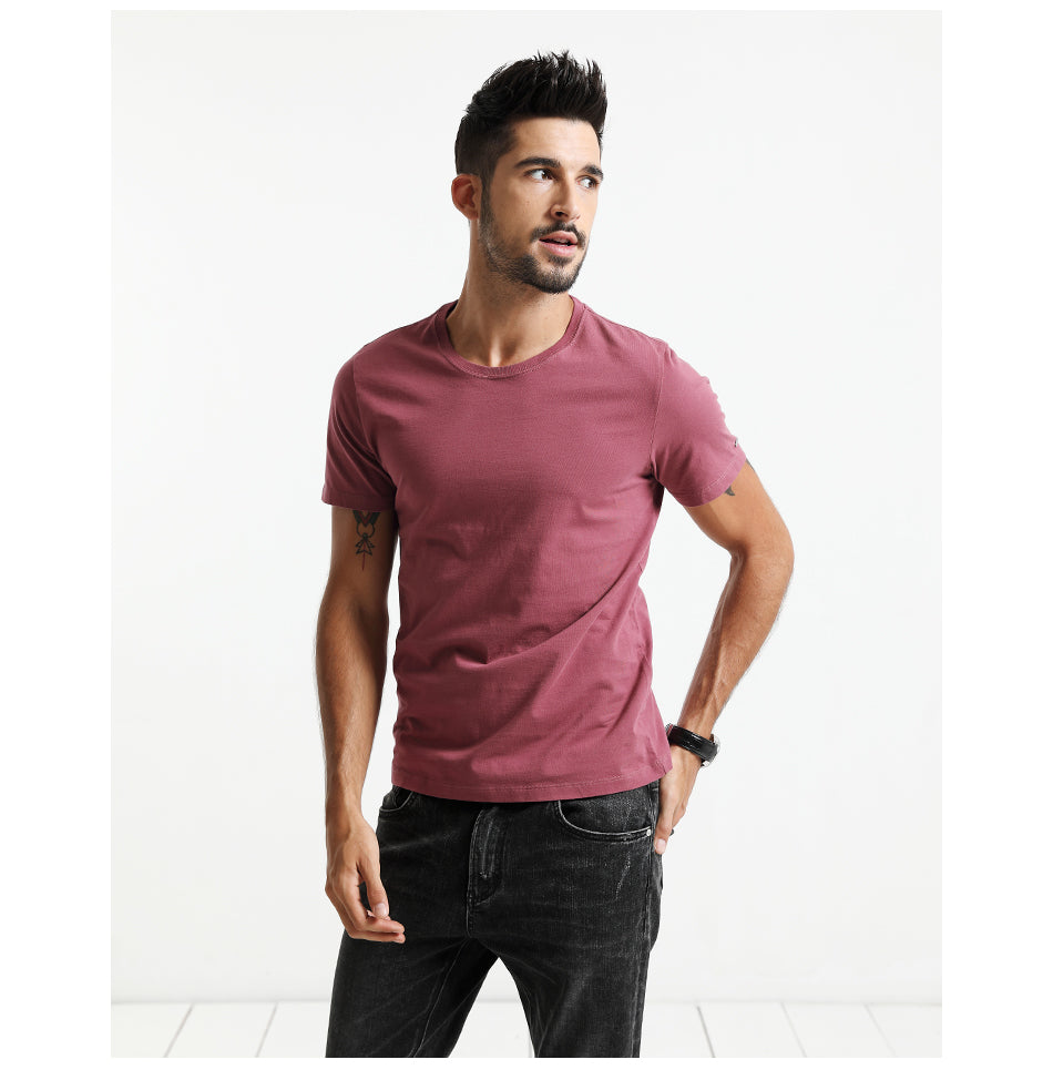 SIMWOOD 2019 New T Shirt Men Slim Fit Solid Color fitness Casual Tops 100% Cotton Comfortable High Quality Plus Size TD017101