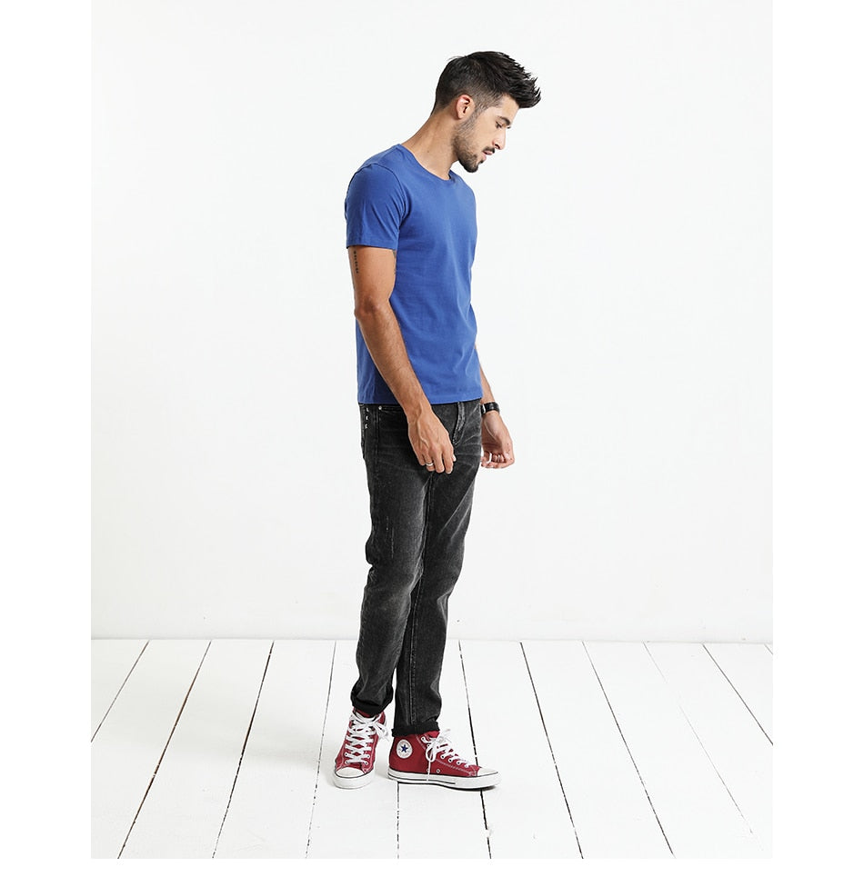 SIMWOOD 2019 New T Shirt Men Slim Fit Solid Color fitness Casual Tops 100% Cotton Comfortable High Quality Plus Size TD017101