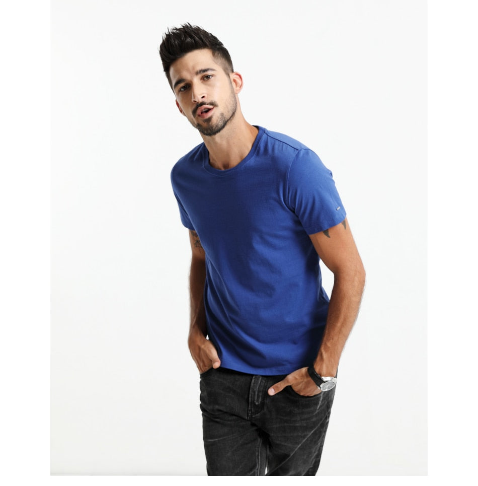 SIMWOOD 2019 New T Shirt Men Slim Fit Solid Color fitness Casual Tops 100% Cotton Comfortable High Quality Plus Size TD017101