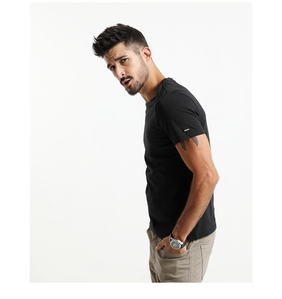 SIMWOOD 2019 New T Shirt Men Slim Fit Solid Color fitness Casual Tops 100% Cotton Comfortable High Quality Plus Size TD017101