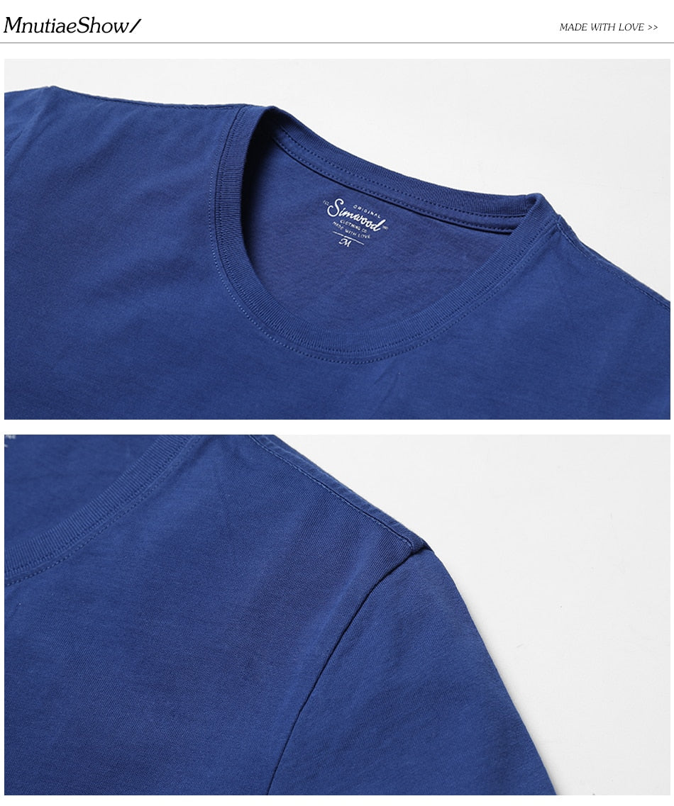 SIMWOOD 2019 New T Shirt Men Slim Fit Solid Color fitness Casual Tops 100% Cotton Comfortable High Quality Plus Size TD017101