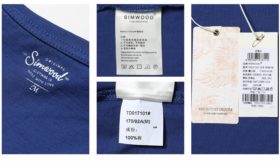 SIMWOOD 2019 New T Shirt Men Slim Fit Solid Color fitness Casual Tops 100% Cotton Comfortable High Quality Plus Size TD017101