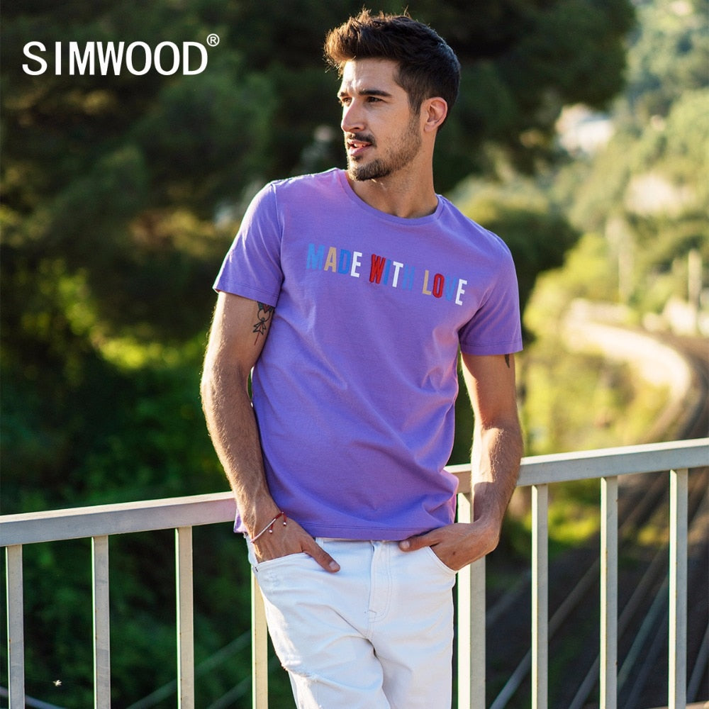SIMWOOD New 2019 Summer T-Shirt Men Short Sleeve Slim Casual Cotton Tees Literal Thoughts Plus Size Tops Brand Clothing 180289