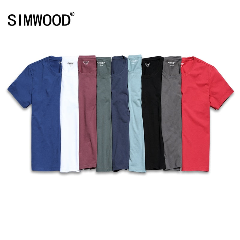 SIMWOOD 2019 New T Shirt Men Slim Fit Solid Color fitness Casual Tops 100% Cotton Comfortable High Quality Plus Size TD017101