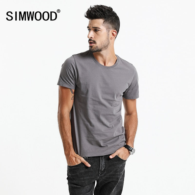 SIMWOOD 2019 New T Shirt Men Slim Fit Solid Color fitness Casual Tops 100% Cotton Comfortable High Quality Plus Size TD017101