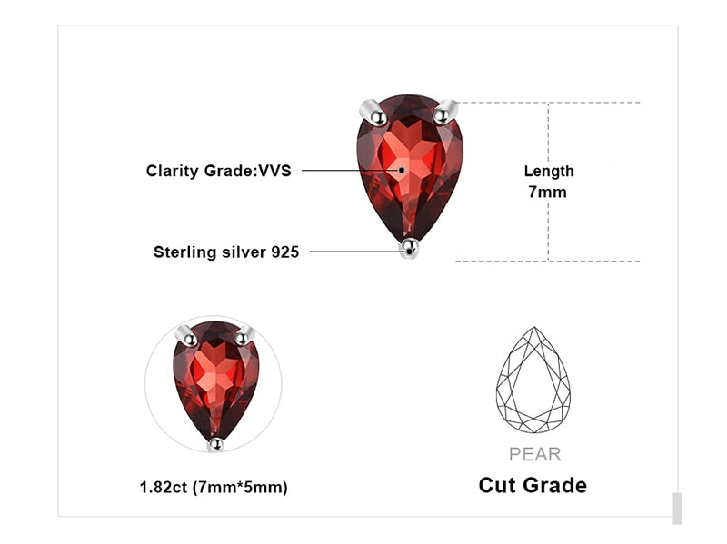 JewelryPalace Water Drop 1.8ct Natural Garnet Solid 925 Sterling Silver Stud Earrings For Women Fashion Party Fine Jewelry