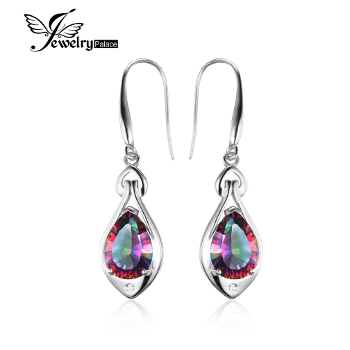 Earrings 6.8ct Rainbow Fire Mystic Topaz Water Drop Pure 925 Sterling Silver