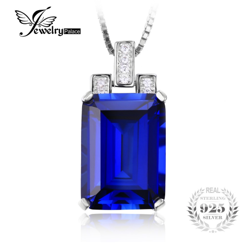 Pendants 9.4ct Created Blue Sapphire Pendant Luxury Emerald Cut Genuine 925 Sterling Silver without chain