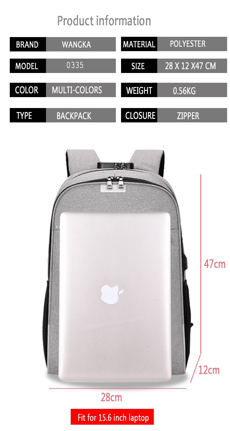 WANGKA USB Charging Laptop Backpack 15.6 inch Anti Theft Women Men School For Teenage Girls College Travel Backpack Nylon