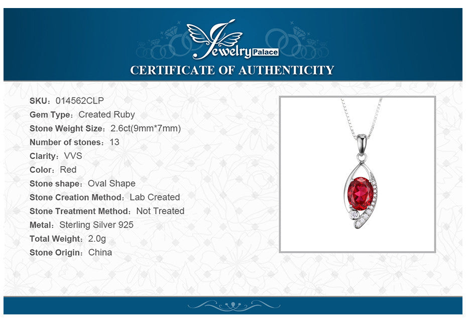 Pendant JewelryPalace Eye 2.2ct Red Ruby 925 Sterling Silver Oval Cut Fashion Without a Chain