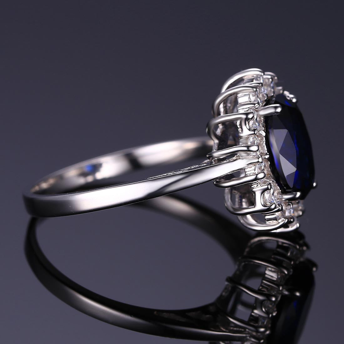 Ring JewelryPalace Princess Diana William Kate Middleton's 3.2ct Blue Sapphire 925 Sterling Silver