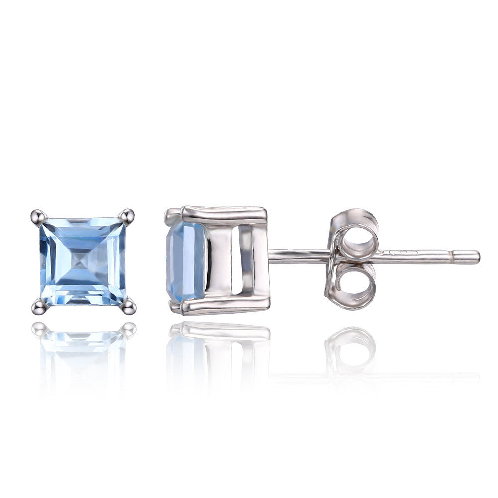 Earrings JewelryPalace Square Cut 0.7ct Natural Sky Blue Topaz Solid 925 Sterling Silve