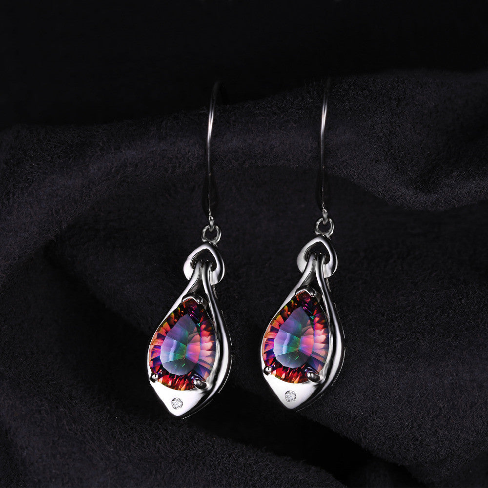 Earrings 6.8ct Rainbow Fire Mystic Topaz Water Drop Pure 925 Sterling Silver