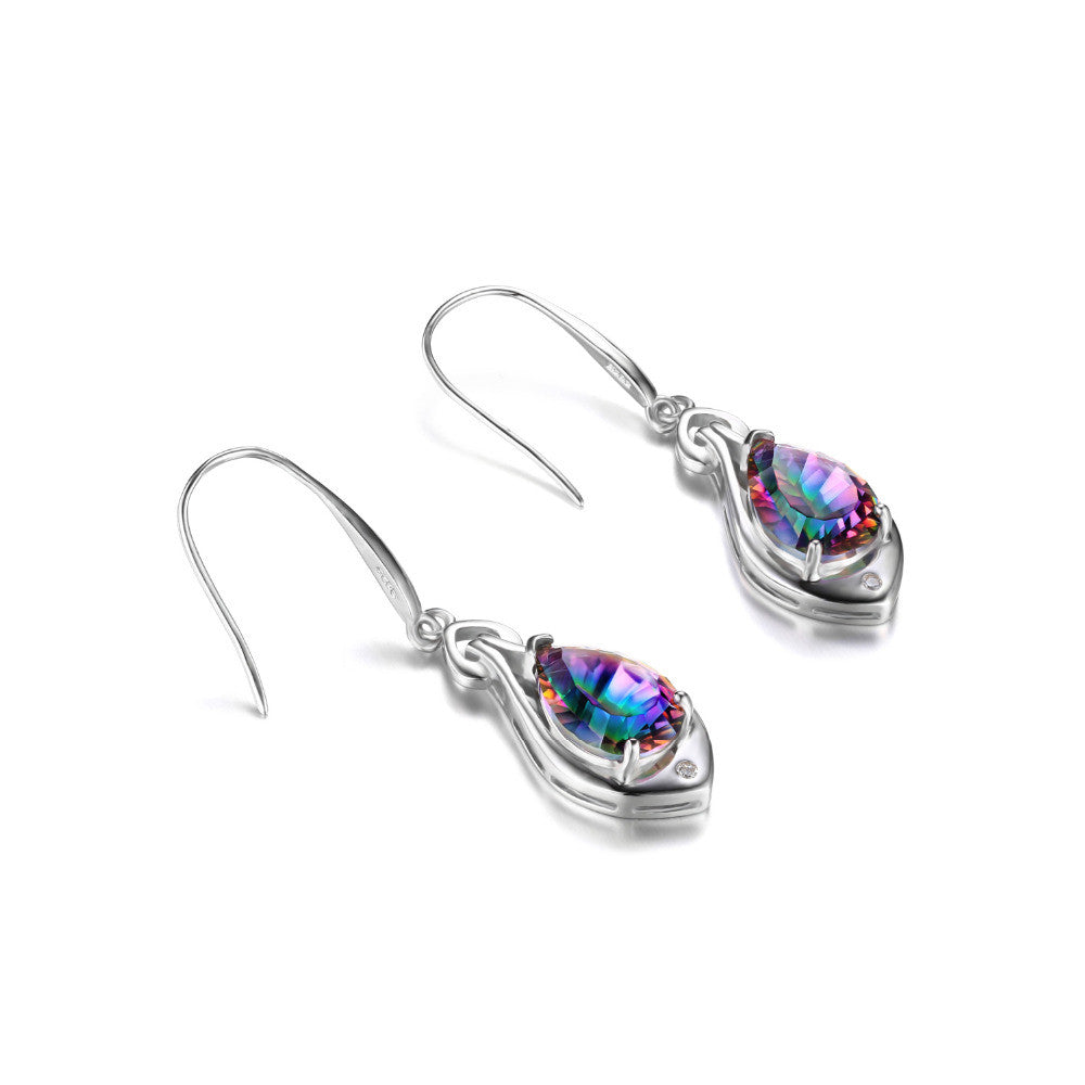 Earrings 6.8ct Rainbow Fire Mystic Topaz Water Drop Pure 925 Sterling Silver