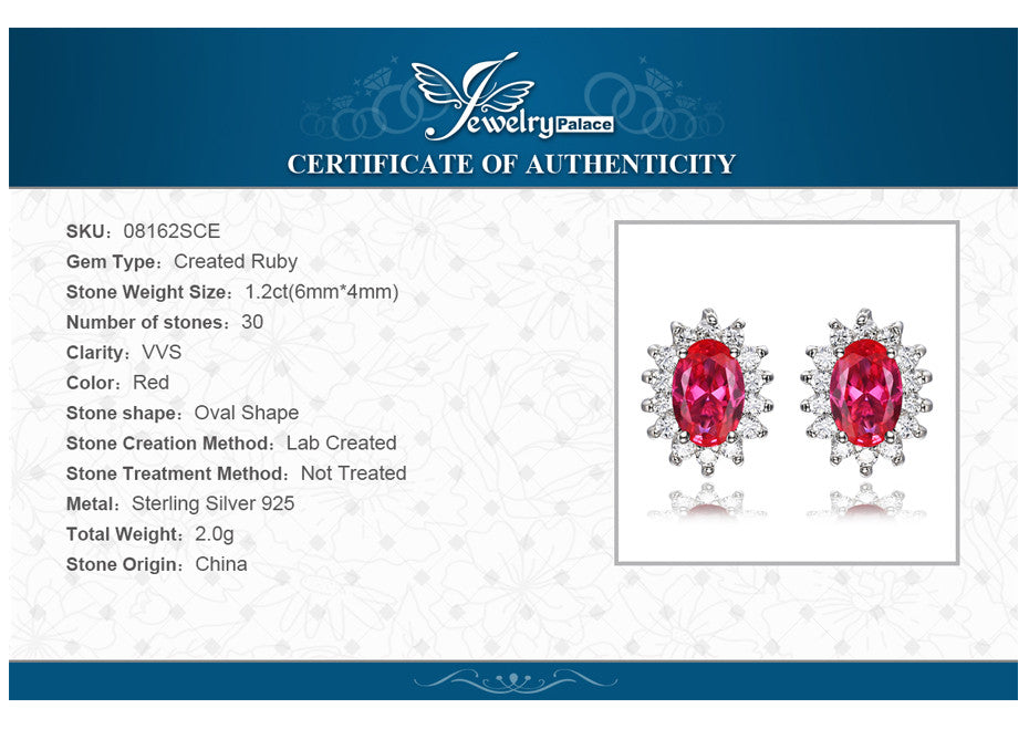 Earrings JewelryPalace Princess Diana William Kate Middleton's 1.5ct Red Ruby 925 Sterling Silver
