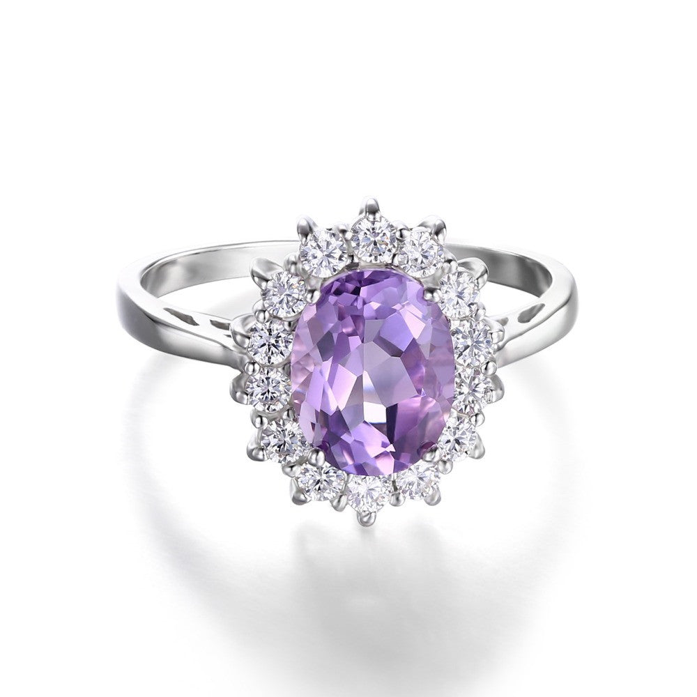 Ring 2.3ct Oval Natural Amethyst 925 Sterling Silver Charm Princess Diana Engagement Rings