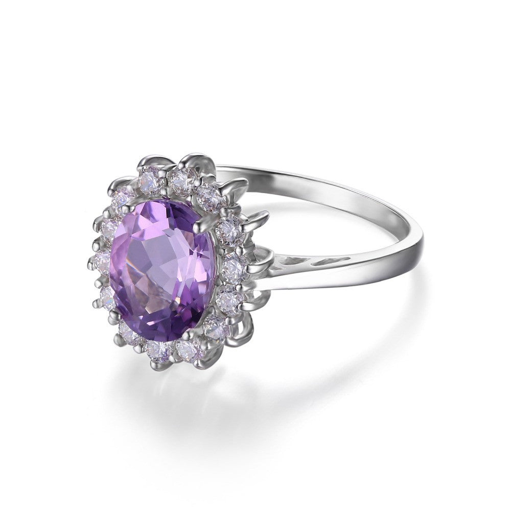 Ring 2.3ct Oval Natural Amethyst 925 Sterling Silver Charm Princess Diana Engagement Rings