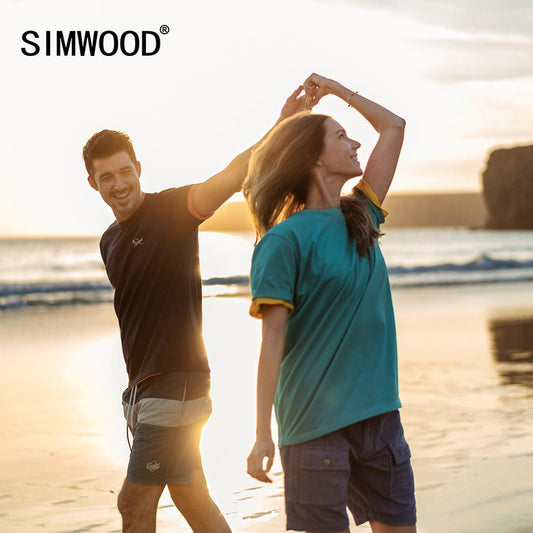 SIMWOOD 2020 Summer New Logo Print 100% cotton T-Shirts Men Breathable Tops Classical Basic Matching Couples t shirt SJ120093