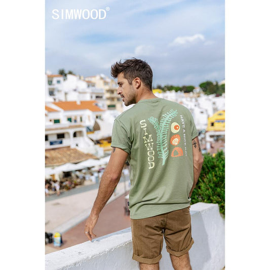 SIMWOOD 2020 summer new Artistic print t-shirt men 100% cotton breathable tops matching couple T shirt plus size SJ120049